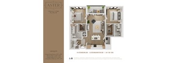 a floor plan of the aster with a bedroom and living room