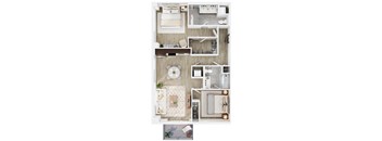 A top-down view of a small apartment layout.