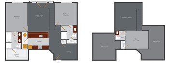 a blueprint of a floor plan of a living room and a dining room