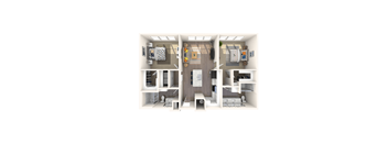 a 2400 sq ft apartment with a bedroom and a living room
