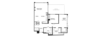 A floor plan of a house with a master suite and a private outdoor space.