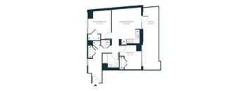 A floor plan of a home with a living room, dining room, two bedrooms, and a terrace.