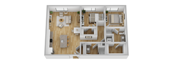 a 3d floor plan of a home with a bedroom and a living room