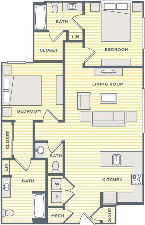 a floor plan of a house with bedrooms and a living room