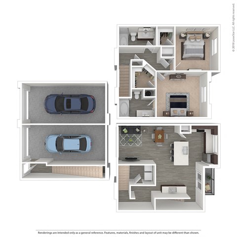 Two Bedroom 2 bathroom floor plan E at 601 Pax, Phoenix, Arizona