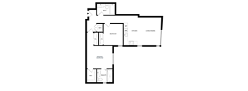 A floor plan of a house with a living room, two bedrooms, a bathroom, a kitchen, and an ensuite bathroom.