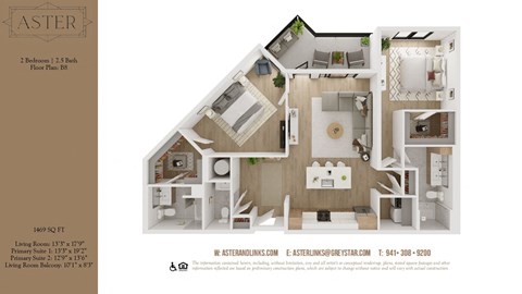 a 3d floor plan of a home with a bedroom and a living room