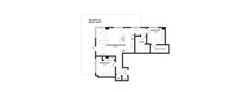 a floor plan of a house with a bedroom and a living room