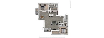 A floor plan of a house with a kitchen, living room, and bathroom.