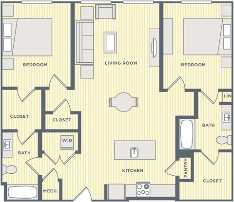 a plan of a floor plan with bedrooms and a living room