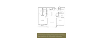 A floor plan of an apartment with a living room, kitchen, two bathrooms, two bedrooms, and a balcony.