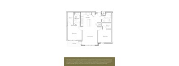 A floor plan of an apartment with a living room, kitchen, two bedrooms, and a balcony.