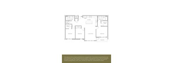 A floor plan of an apartment with a living room, kitchen, and three bedrooms.