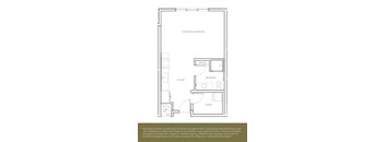 A floor plan of an apartment with a living room, kitchen, bathroom and laundry.