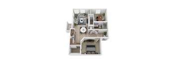 a stylized floor plan with a bedroom and living room