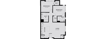 a floor plan of a two bedroom apartment with a bathroom and a walk in closet