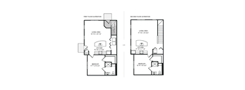 A floor plan shows two different layouts for a house, one with an altered first floor and one with an altered second floor.