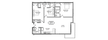 the second level floor plan for a two story home with an open concept kitchen and living room