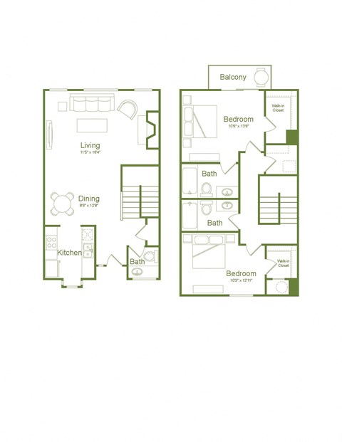 Birchwood 1,212 Sq.Ft. Floor Plan at Wood Creek Apartments, Pleasant Hill, CA