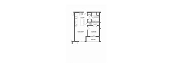 A floor plan of a small apartment with a living room, bedroom, kitchen, and bathroom.