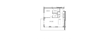A black and white image of a floor plan for a small apartment.