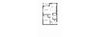 A black and white image of a floor plan for a small apartment.