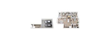 A floor plan of a two-bedroom apartment with a garage.