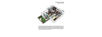 A 3D floor plan of a Blue Mesa with Private Yarda apartment with 1 Bed and 1 Bath.