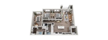 a 3d rendering of a floor plan with a bedroom and a living room