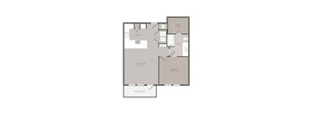 A floor plan of a house with a living room, kitchen, bathroom, and bedrooms.