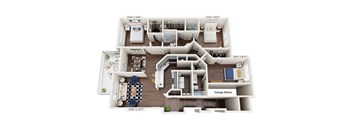 A floor plan of a house with a garage below.