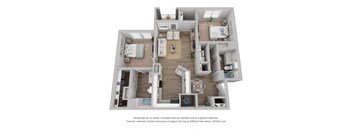 a stylized floor plan with a bedroom and living room