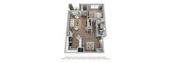 a stylized floor plan with a bedroom and living room