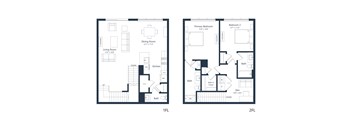 A floor plan of a 1 bedroom and a 2 bedroom apartment.