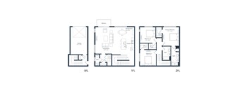 A set of three floor plans for a house at 0, 1, and 2 floors.