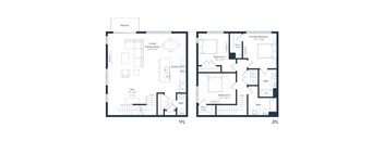 A floor plan of a two-story house with two bedrooms and a den.