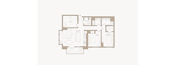 A floor plan of a house with a kitchen, living room, and two bedrooms.