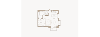 A floor plan of a house with a kitchen, living room, dining room, and two bedrooms.