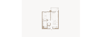 A floor plan of a house with a kitchen, living room, and two bedrooms.