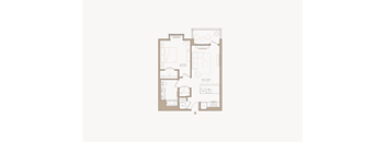 A floor plan of a house with a kitchen, living room, and two bedrooms.