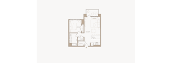 A floor plan of a house with a kitchen, living room, and two bedrooms.