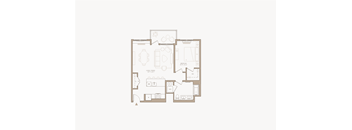 A floor plan of a house with a kitchen, living room, and two bedrooms.