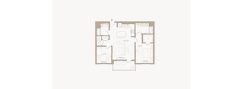 A floor plan of a house with a kitchen, living room, and two bedrooms.