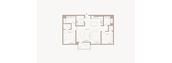 A floor plan of a house with a kitchen, living room, and two bedrooms.