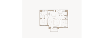 A floor plan of a house with a kitchen, living room, and two bedrooms.