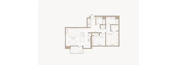 A floor plan of a house with two bedrooms, a living room, a kitchen, and a bathroom.