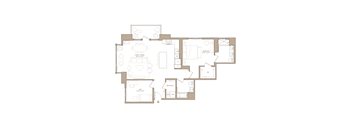 A floor plan of a house with a kitchen, living room, and two bedrooms.