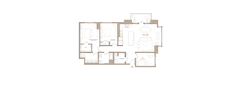 A floor plan of a house with multiple rooms and a kitchen area.