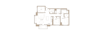 A floor plan of a house with a kitchen, living room, and two bedrooms.