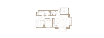A floor plan of a house with a kitchen, living room, and two bedrooms.